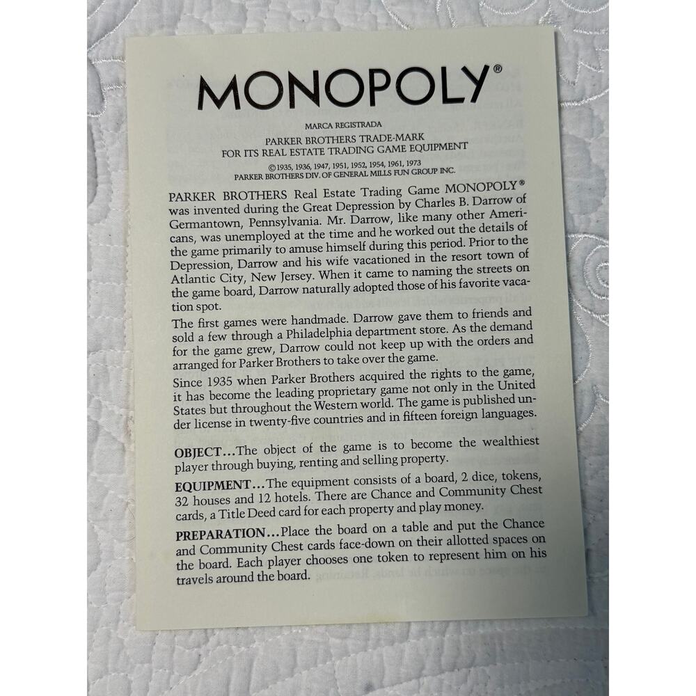 Monopoly Replacement Title Set Rules 22 Properties 4 Railroads 2 Utilities Set